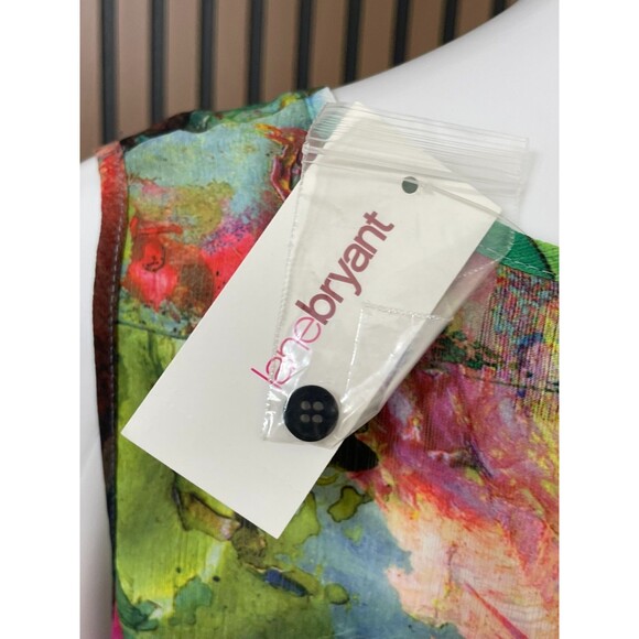 Lane Bryant Women's 14 Green Tank Polyester Tunic Hi-Low Hem Abstract Artsy Boho - Picture 3 of 9